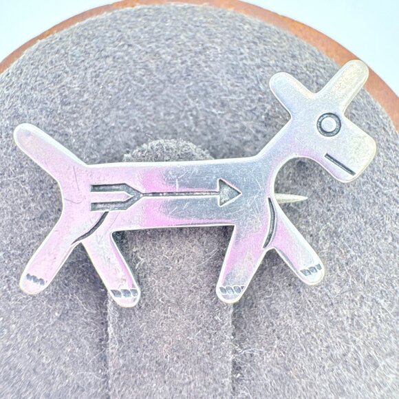 VTG Sterling Silver 925 Dog Arrow Native American Brooch Size 0.75" Length - Picture 4 of 8